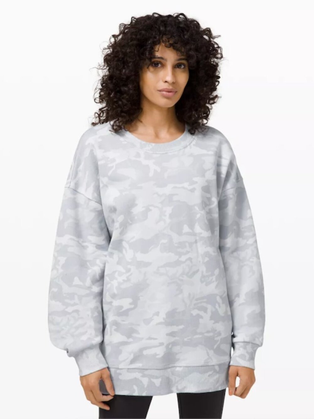 Lululemon Perfectly Oversized Crew Sweatshirt Gray White Camo Relaxed Fit XL